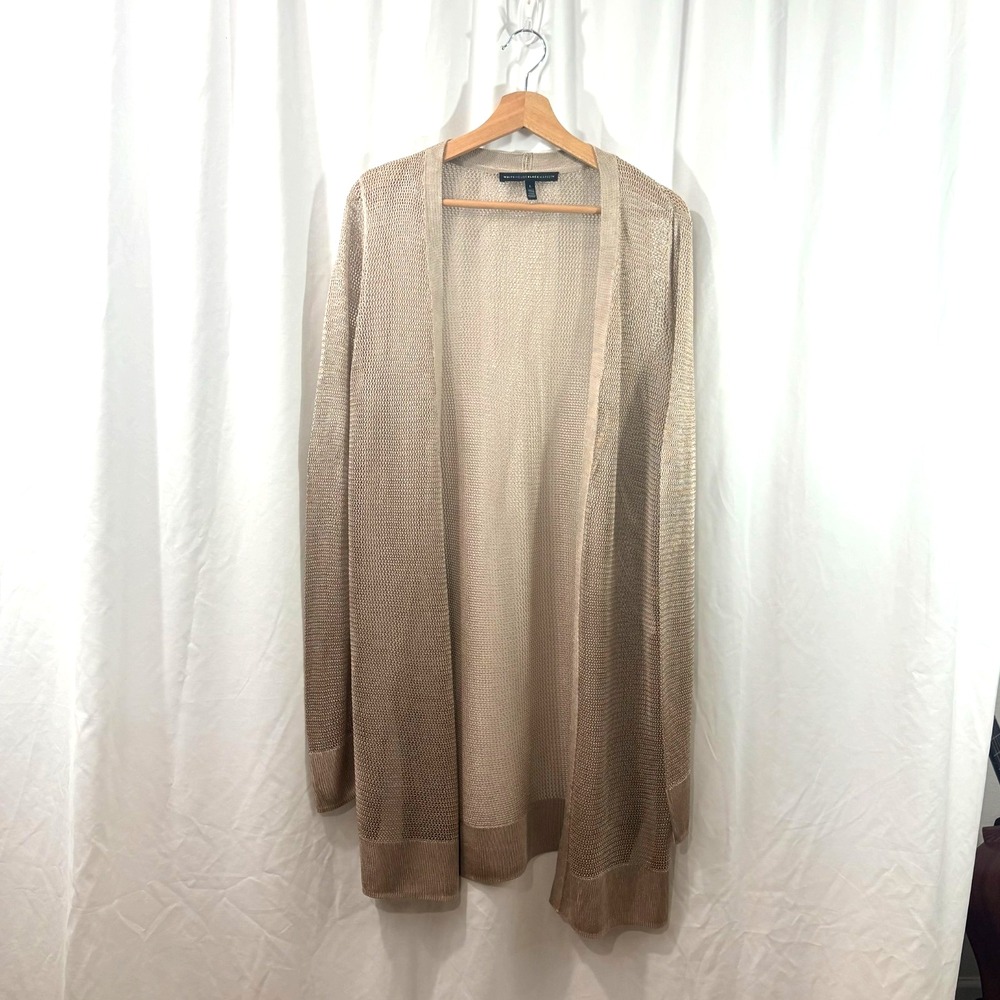 White House Black Market Gold Open-Weave Long Cardigan–Lightweight Rayon- Size L